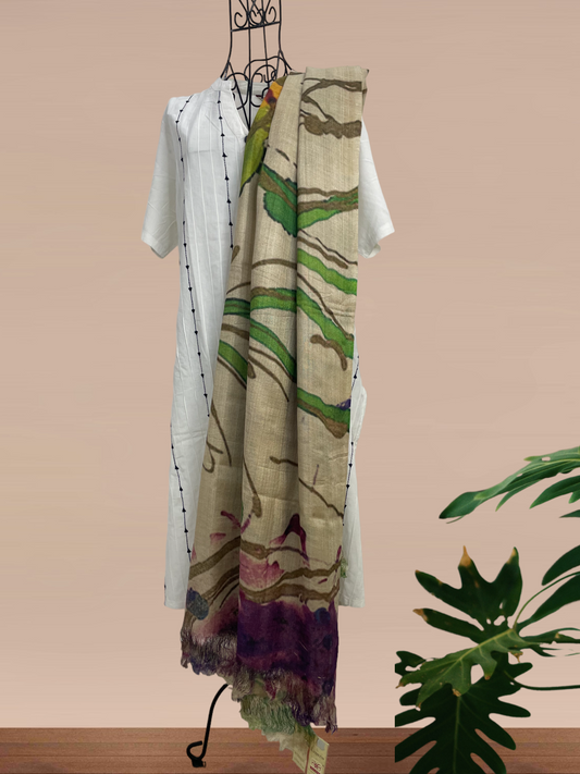 Cream Digital Printed Dupatta